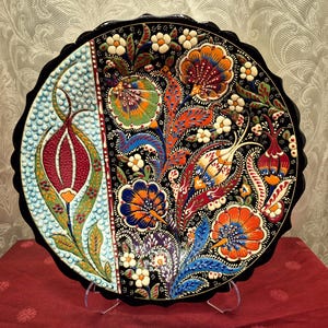 Handmade 12&quot; 30cm Turkish Ceramic Plate with Traditional Patterns Authentic Decorative Plate for Wall Decor Unique Turkish Tile Pottery Art
