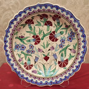 Handmade Turkish Ceramic Plate: 12&quot; Floral Wall Decor