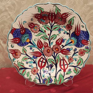 Handmade 12&quot; 30cm Turkish Ceramic Plate with Traditional Patterns Authentic Decorative Plate for Wall Decor Unique Turkish Tile Pottery Art