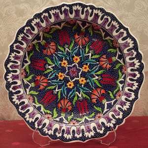 Handmade 12&quot; 30cm Turkish Ceramic Plate with Traditional Patterns Authentic Decorative Plate for Wall Decor Unique Turkish Tile Pottery Art