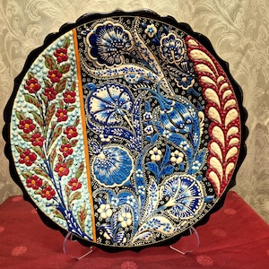 Handmade 12&quot; 30cm Turkish Ceramic Plate with Traditional Patterns | Unique Decorative Plate for Wall Decor Unique Tile Pottery Art