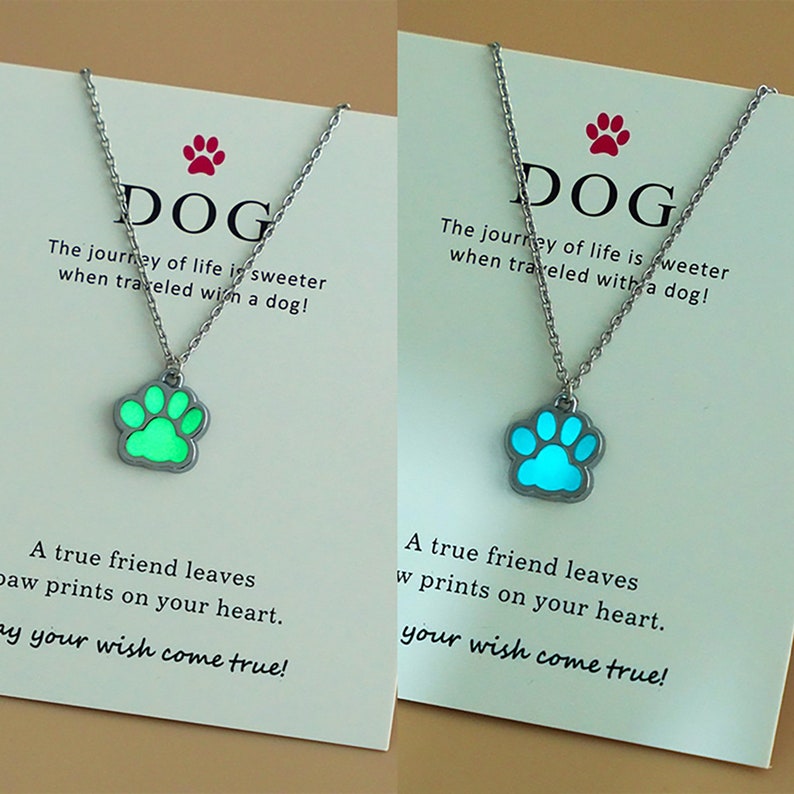 Dog Paw Print Glow in the Dark Dog Necklace Dog Paw Charm Etsy