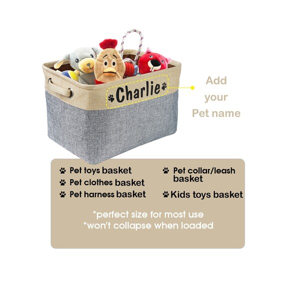 Personalized Dog Toy Basket Pet Storage Foldable Box Custom Name