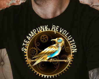 Steampunk Revolution, RoboCrow Tee, Steampunk Shirt, Steampunk Engine Shirt, Steampunk Graphic Tee, Gears Shirt, Men's Graphic Tee