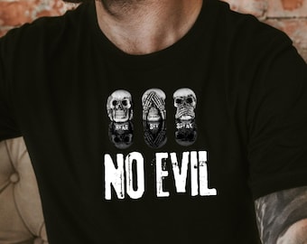 See No Evil Skull Graphic Tee, Goth Biker T-Shirt