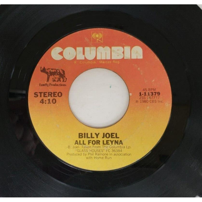Record 45 RPM Vinyl Billy Joel- Sometimes a Fantasy/ All for Leyna
