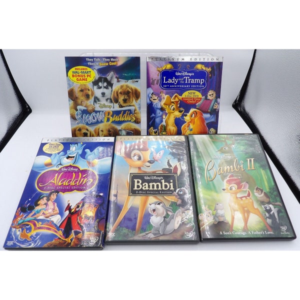 Disney DVD Set of 5 Aladdin Bambi Bambi II Lady & the Tramp,Snow Buddies ©2004-8