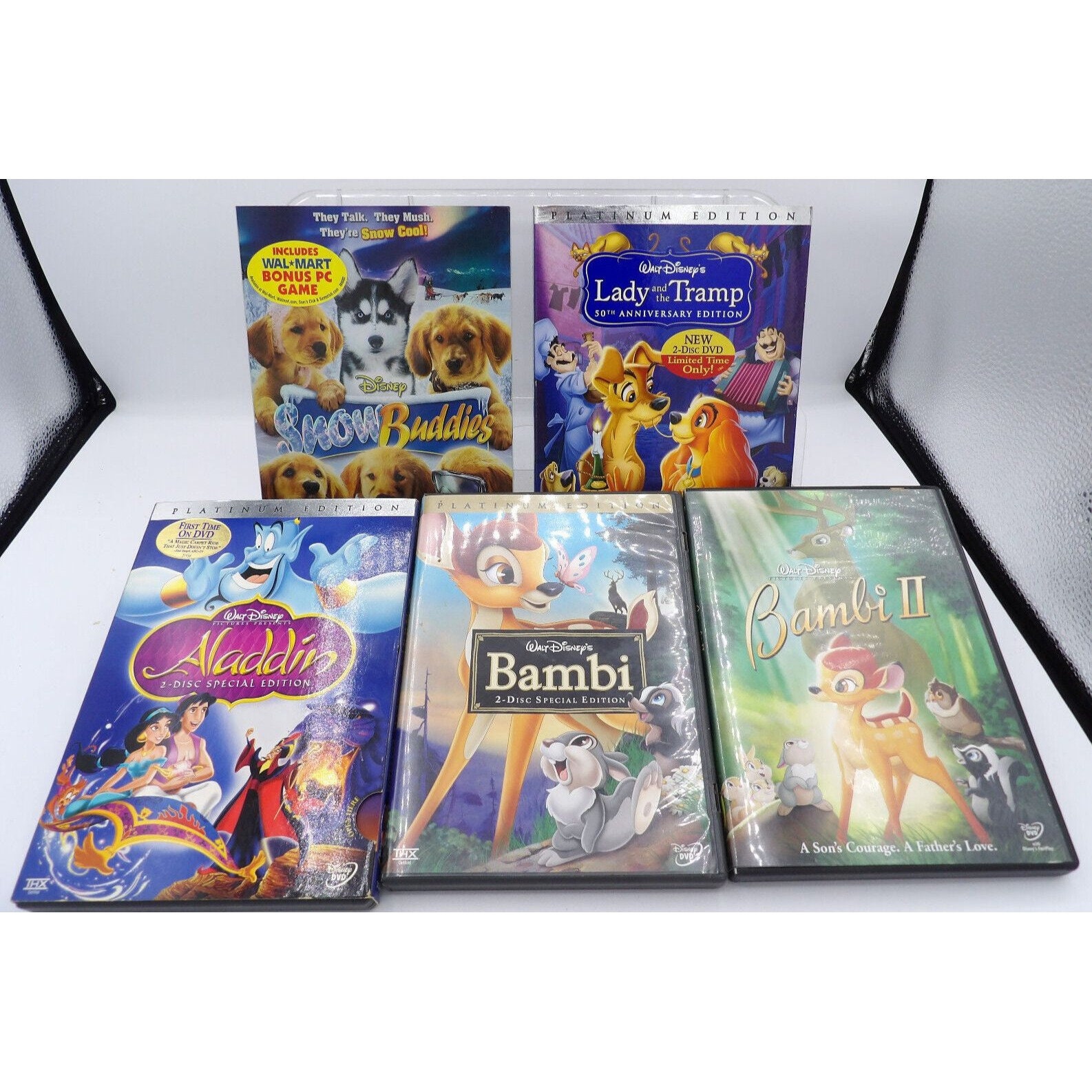 Disney DVD Set of 5 Aladdin Bambi Bambi II Lady & the Tramp,snow