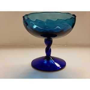 Glass, Blue Pedestal Candy Dish, 1960&#39;s  Good Condition Vintage (G6)
