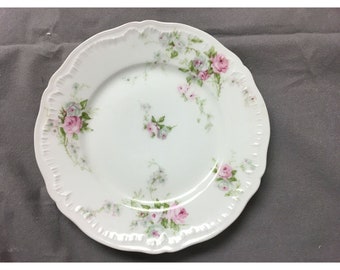 VINTAGE RARE Haviland Limoges France Plate White with Pink & White Roses