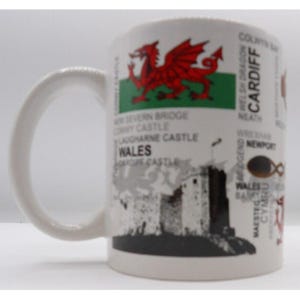 Coffee Mug- Wales, Sites in Wales, Welsh Dragon &  Welsh Celtic Cross