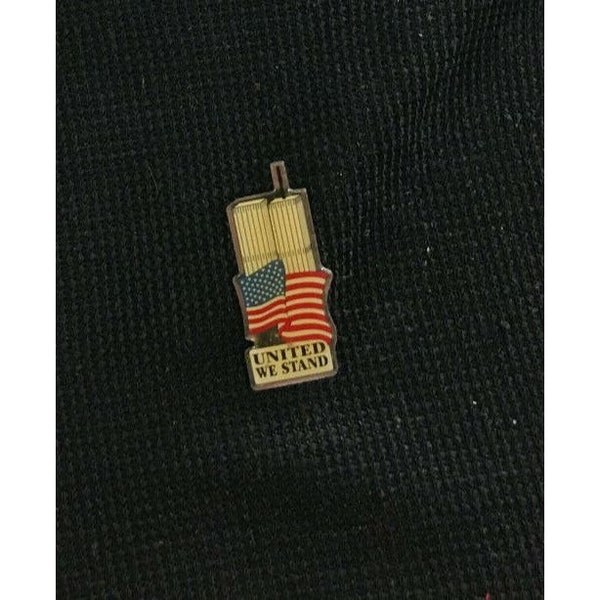 Unied We Stand Flag Pin Twin Towers Enameled on Silver tone Pin