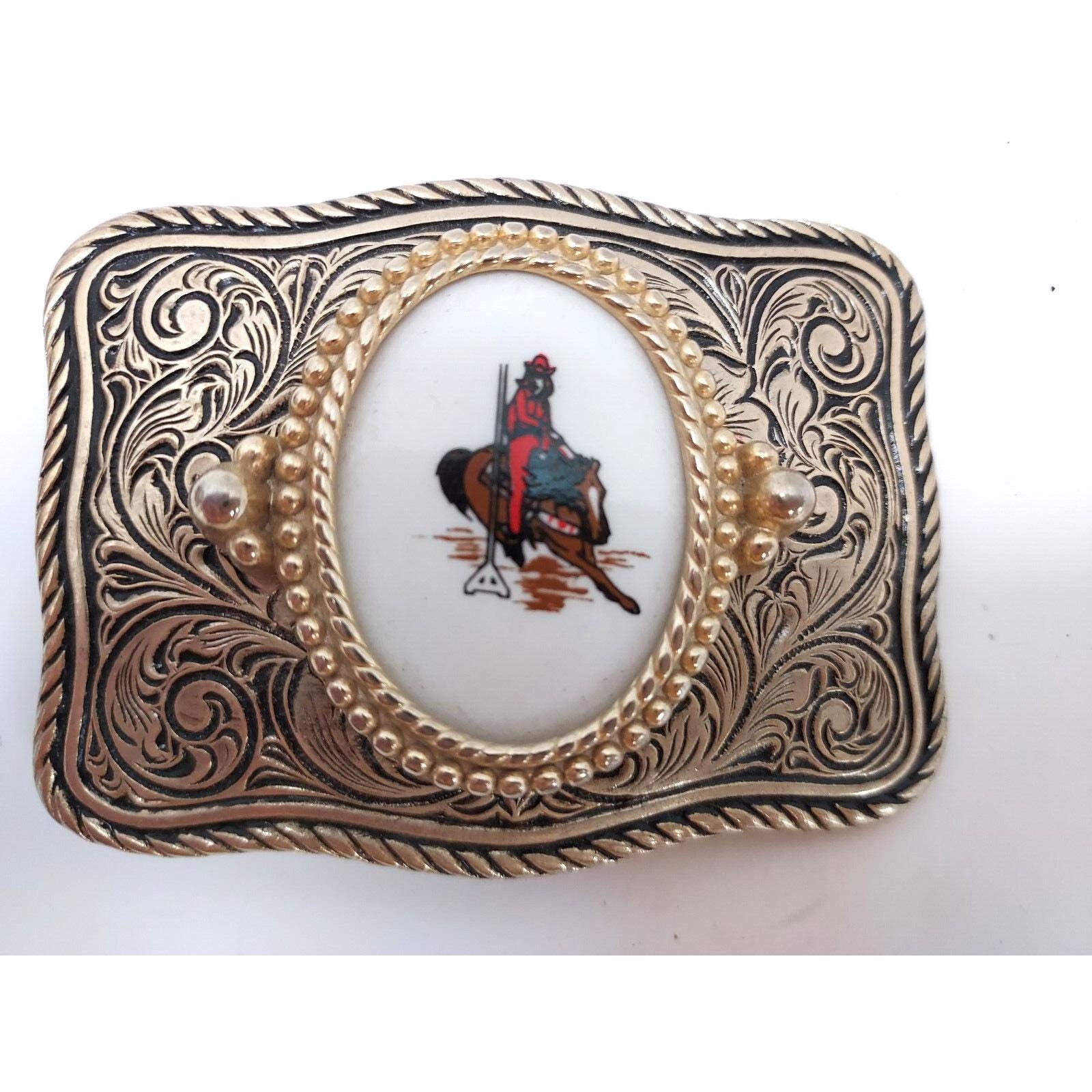 Western Silver and Gold Tone with Oval Stone Engraved Scrollwork Belt Buckle* Happy Saint Patricks Day!! Stay golden with an all-around  main image 2