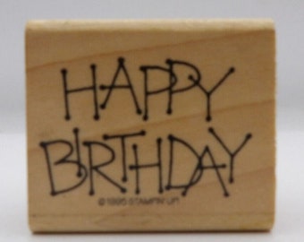 Stamp, Wooden Rubber, Happy Birthday ©1995 Stampin Up! 2 x 1 3/4"