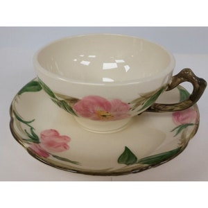 Franciscan Dinnerware Desert Rose Tea Cup & Saucer Set Black Backstamp