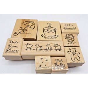 Conjunto de selos para anúncios de bebê Stampin' Up! ©2000 Bolo Teddy de 8 selos