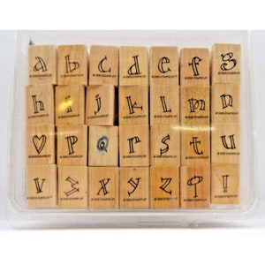 Conjunto de 28 selos "Outline Alphabet Lower" Stampin' Up! ©1998 @ 1" x 5/8"