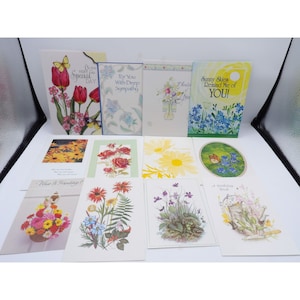 Tarjetas de felicitación Lote de 12 flores Variedad Tamaños Vtg Tulipán Violetas Rosas Mariposa