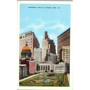 Cartolina, vista panoramica di Jackson, MS, anni '30, vintage