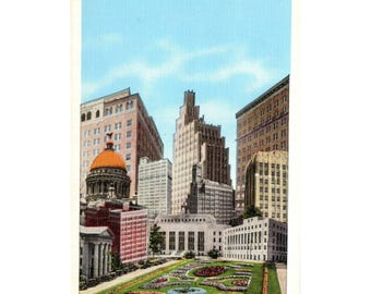 Cartão postal, vista panorâmica de Jackson, MS, década de 1930, vintage