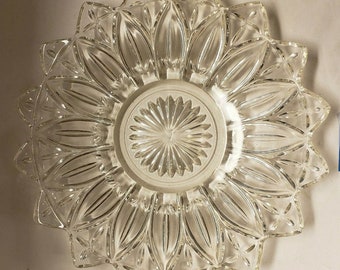 12&quot; Platter, Vintage, Clear Pressed Glass, Flower-Shaped, Starburst  VG(G167)