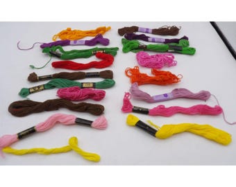 Mixed Color Embroidery Floss Threads Set Of 20 Skeins or Partials- 17 Colors Assorted For Cross Stitch & Craft Projects