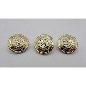 Gold Tone Badge Buttons With Crown & Shield Design 3/4&quot; Diameter 3 Count