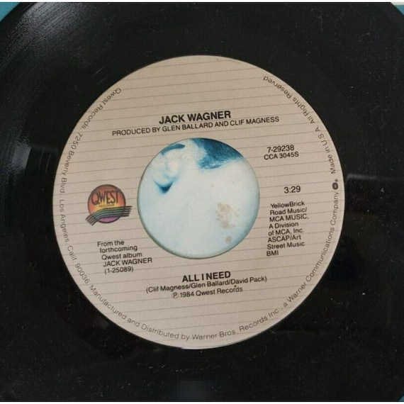 Record 45 RPM Vinyl Jack Wagner- All I Need/ Tell Him (that You