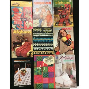 Coats and Clark's bok, 9 stick- och virkmönsterböcker, 1960-70-90-tal