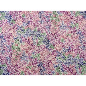 Floral Cotton Fabric Yardage - Pink Purple & Green Botanical Print 42&quot;x 18&quot;