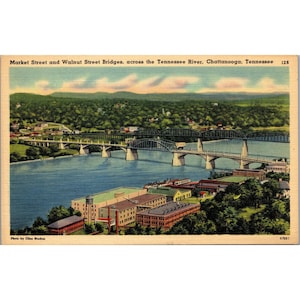 Ansichtkaart , Market & Walnut St Bridges, Tennessee River, Chattanooga, TN