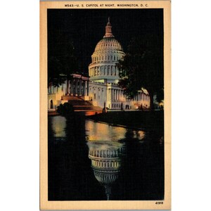 Cartões postais, Vintage, Capitólio dos EUA à noite, PC36
