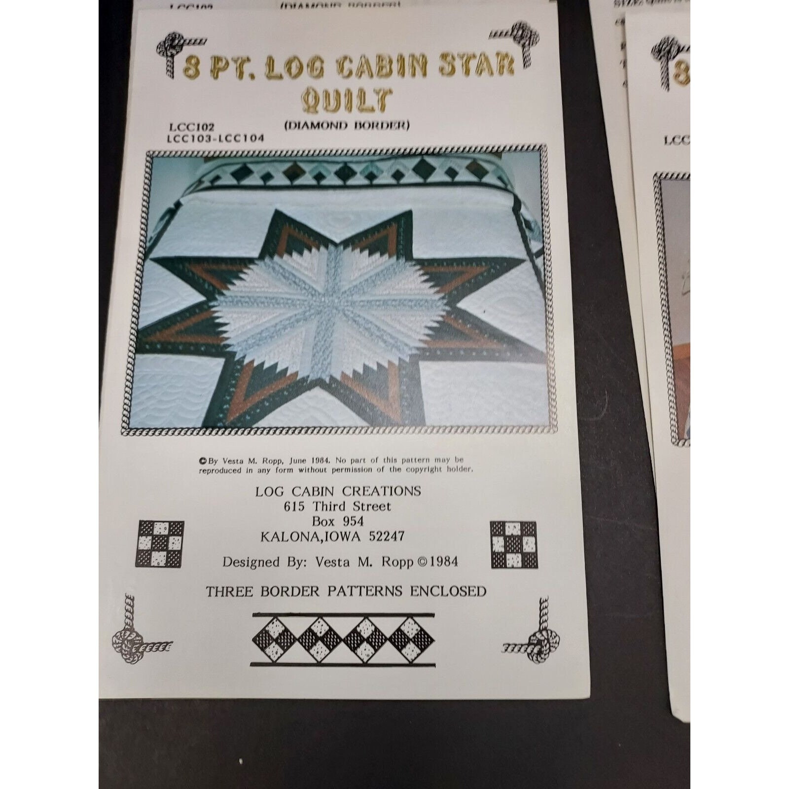 Quilt Pattern 8 Pt Log Cabin Star Quilt W. 3 Border Patterns.©1984 ...