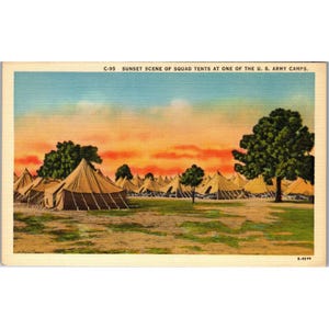 Carte postale, Coucher de soleil, Tentes, Camp militaire, Militaria, 1920 (PC97)