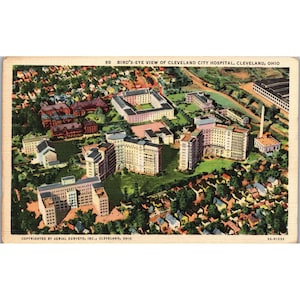 Widok z lotu ptaka na szpital miejski w Cleveland w stanie Ohio Pościel z czasów II wojny światowej PC337