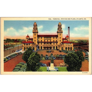 Carte postale, Terminal Station, Atlanta, Géorgie, chemin de fer, années 30, vintage, (PC61)