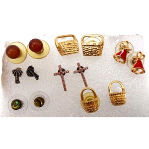 Earrings Pierced  Lot of 7 pairs Baskets Cross Bells Palm Tree Ball Unbranded
