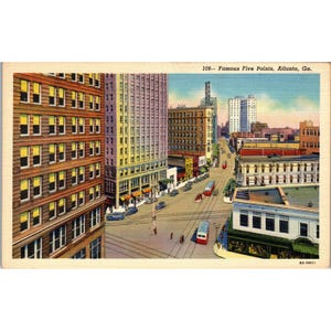 Carte postale, Five Points, Atlanta, Géorgie, années 30, vintage, (PC58)