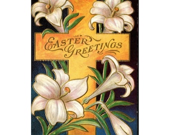 Postcard, Greeting, Easter,Lilies & Cross, 3-19-1910, WA to OH, Antique, (PC111)