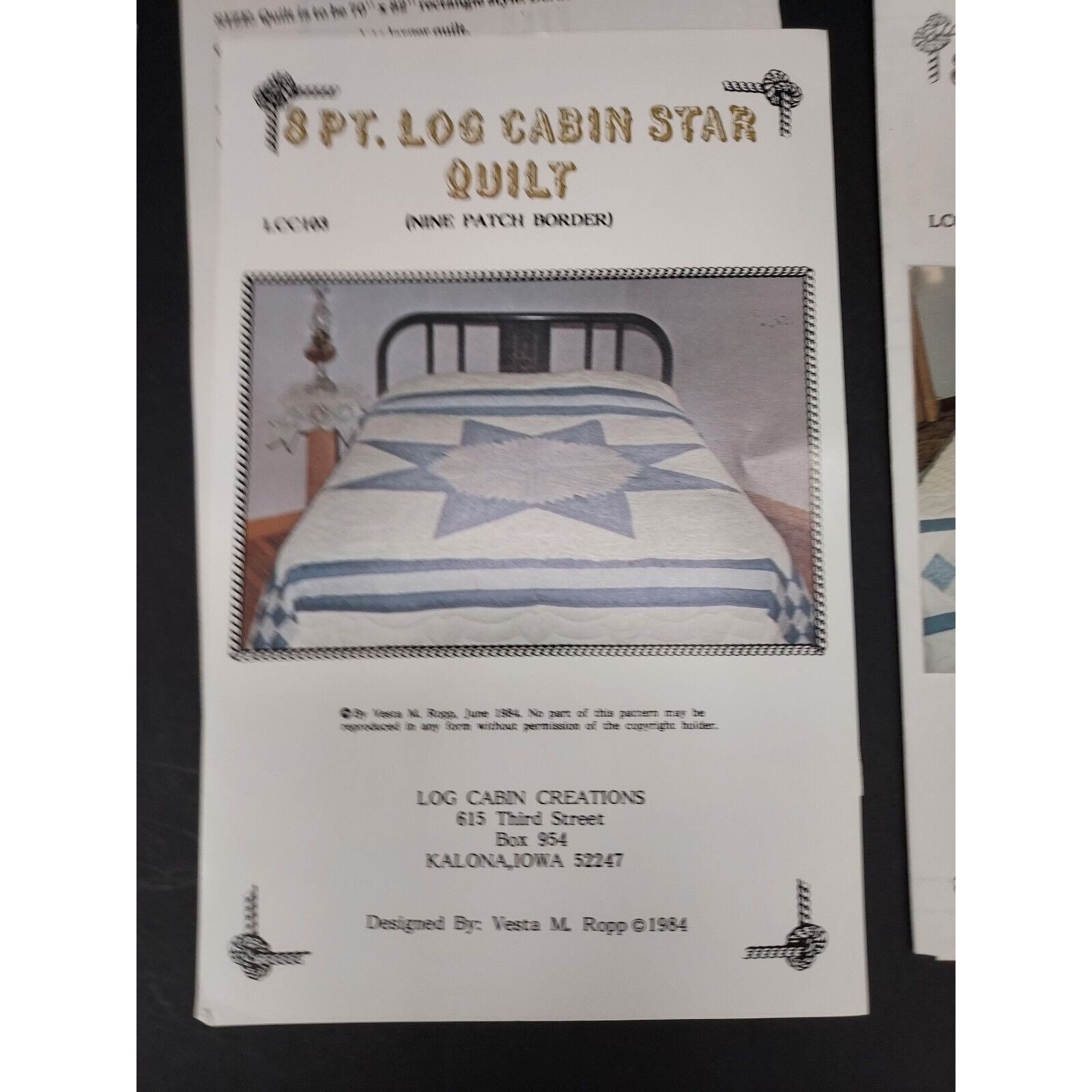 Quilt Pattern 8 Pt Log Cabin Star Quilt W. 3 Border Patterns.©1984 ...