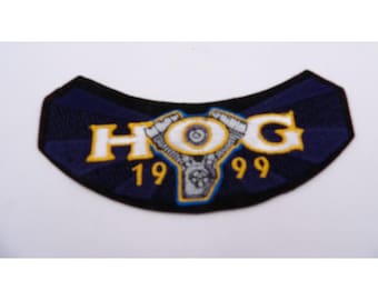 Harley Davidson Patch &quot;HOG 1999 &quot; w. Engine Curved  5.25&quot;x2.5&quot; HOG Patch Iron on