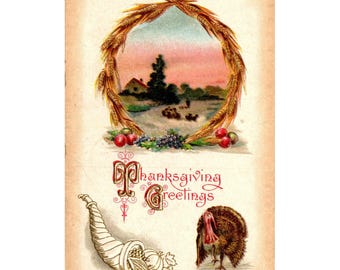 Postcard, Greeting, Thanksgiving, 11-13-1910,Oberlin to Elyria, Antique, (PC114)
