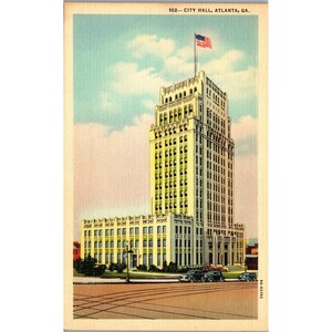 Carte postale vintage, City Hall, Atlanta, Géorgie, années 1920-30