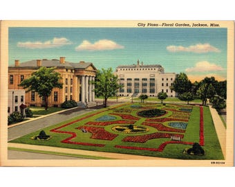 Postcard,vintage, City Plaza & Floral Gardens, Jackson, MS, 1920s