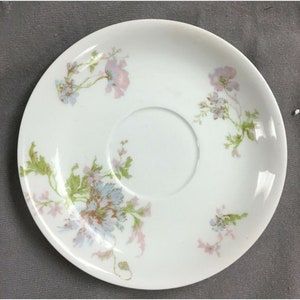 VINTAGE Haviland Limoges France Plate/Saucer White w Pink Blue Flowers RARE
