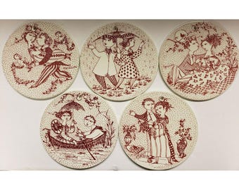 Art Pottery Discs Bjorn Wimblad Artist Nymolle Set of 5 Ceramics Danish Glazed