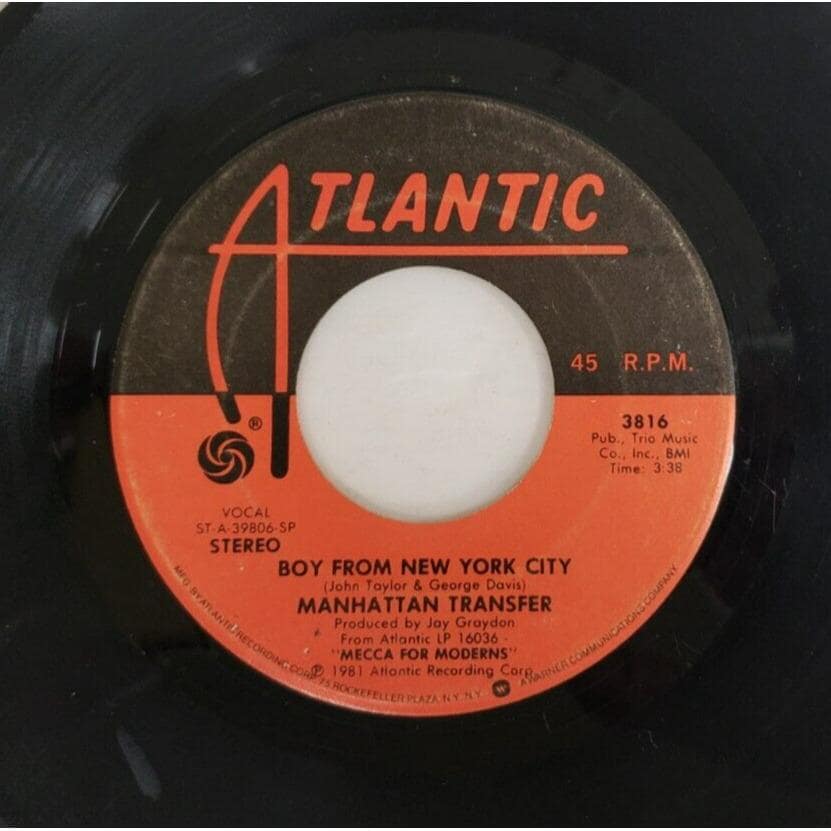 Record 45 RPM Vinyl Manhattan Transfer- Boy From New York City