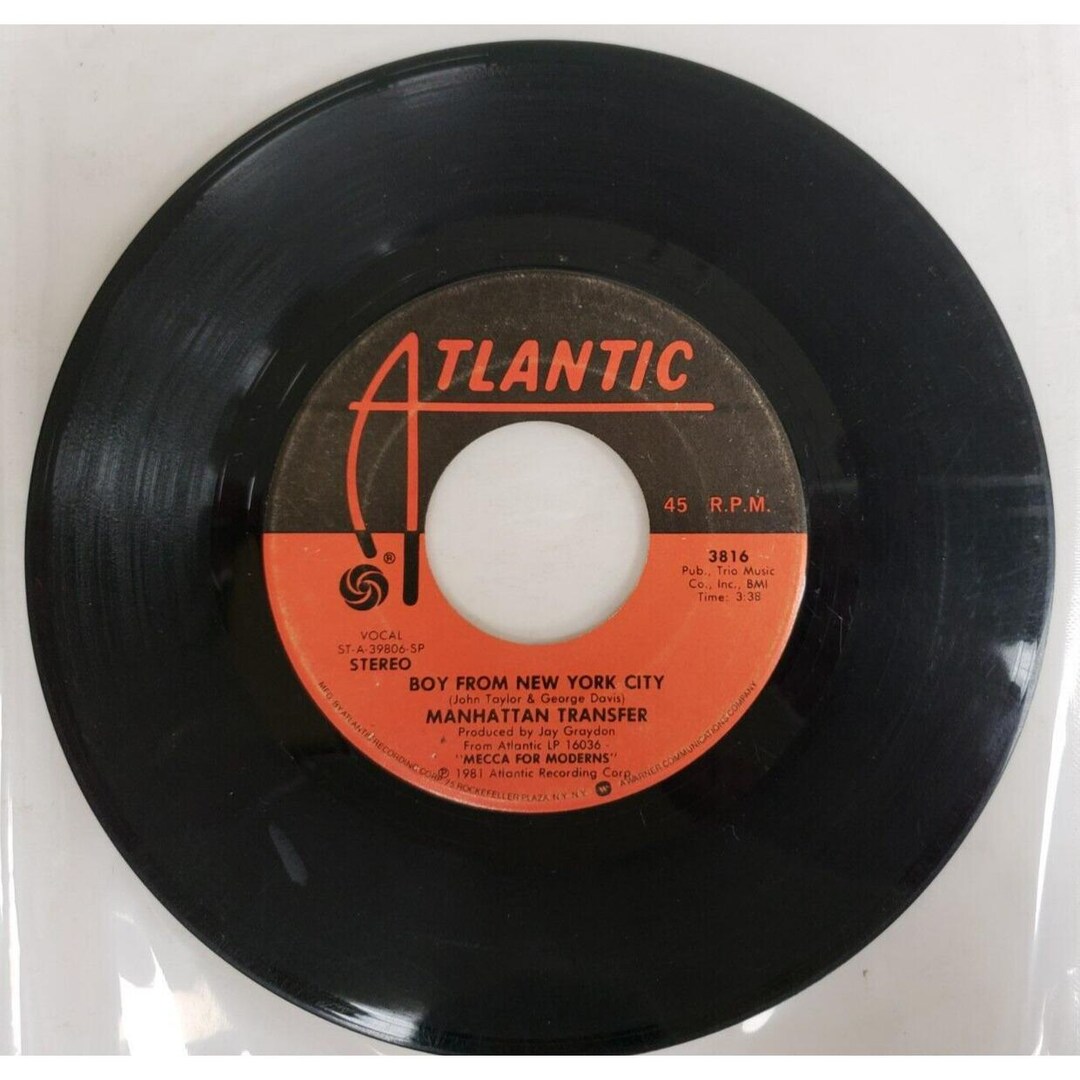 Record 45 RPM Vinyl Manhattan Transfer- Boy From New York City