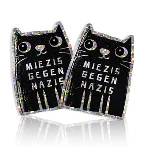 Adesivi fustellati premium, confezione da 2, "Miezis gegen Nazis" *Glitter* - FROIDE | adesivi di gatti di sinistra contro i nazisti LGBTQ+ di destra