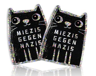 Premium Die-Cut Sticker Bundle of 2 "Miezis gegen Nazis" Stickers *Glitter* - FROIDE | left-wing cat stickers against right-wing, no nazis, LGBTQ+